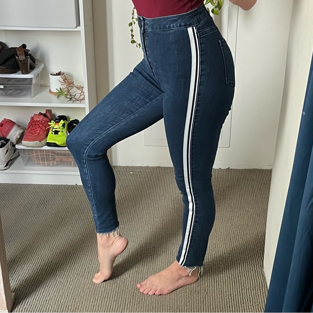 Dex Brand Piped Dark Denim Skinny Ankle Jeans
